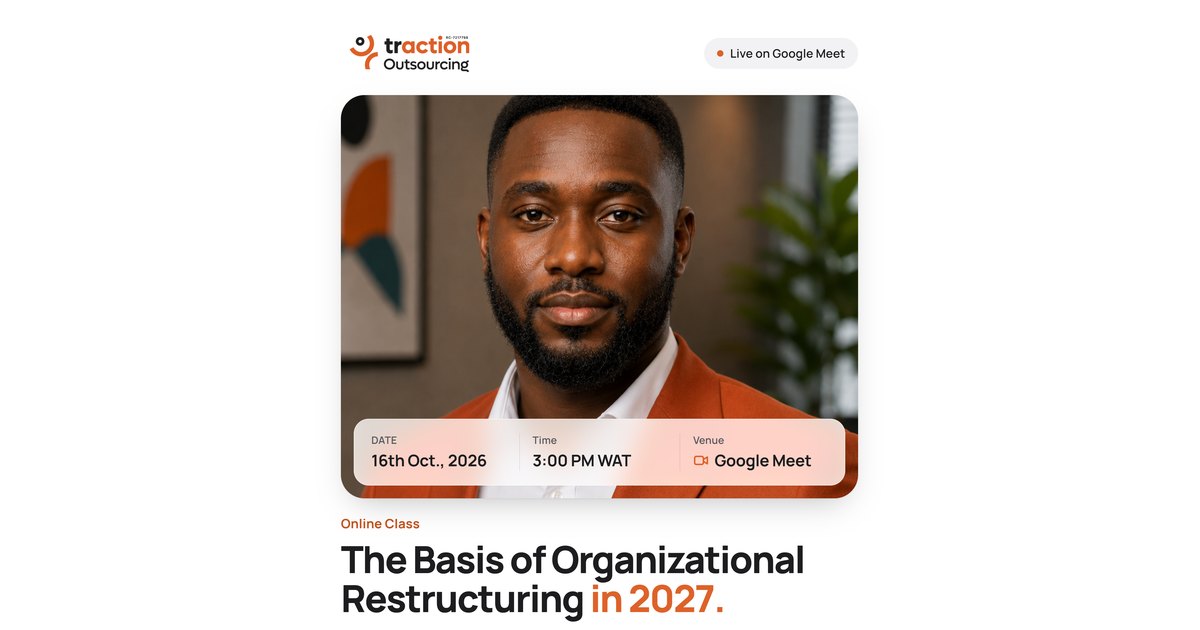 Poster for the free live class on the basis of organizational restructuring in 2027, 16 October 2026, 3:00 PM on Google Meet.